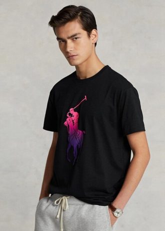 Camisetas Ralph Lauren Classic Fit Big Pony Jersey Masculinas Pretas