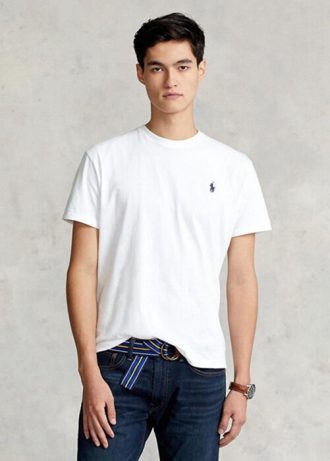 Camisetas Ralph Lauren Classic Fit Jersey com gola redonda masculinas brancas