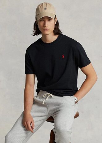 Camisetas Ralph Lauren Classic Fit Jersey com gola redonda pretas masculinas