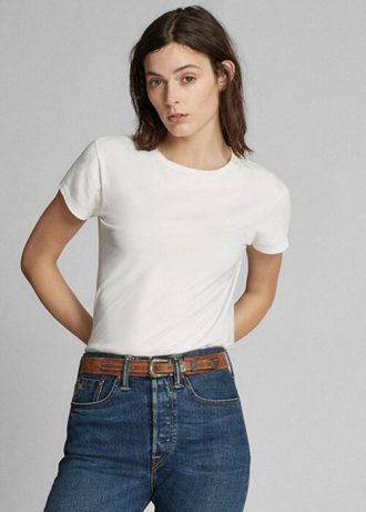 Camisetas Ralph Lauren de algodão com gola redonda femininas brancas