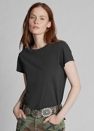 Camisetas Ralph Lauren de algodão com gola redonda pretas femininas