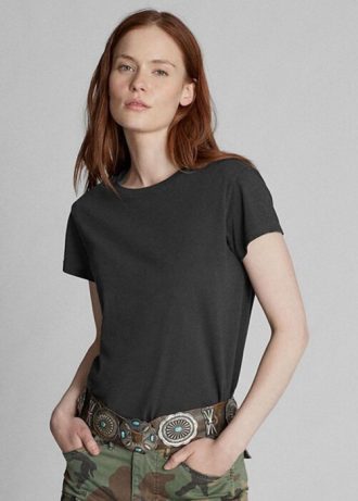 Camisetas Ralph Lauren de algodão com gola redonda pretas femininas
