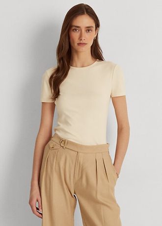 Camisetas Ralph Lauren de algodão elástico creme para mulheres