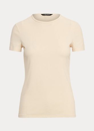 Camisetas Ralph Lauren de algodão elástico creme para mulheres