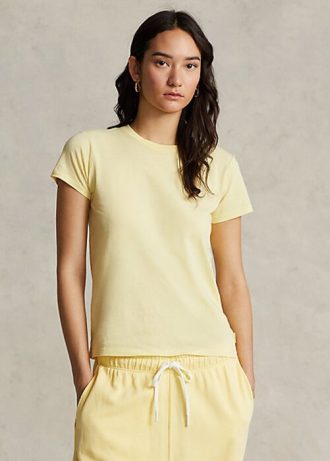 Camisetas Ralph Lauren de algodão orgânico com gola redonda amarelas para mulheres