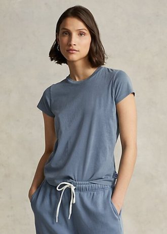 Camisetas Ralph Lauren de algodão orgânico com gola redonda para mulheres azuis