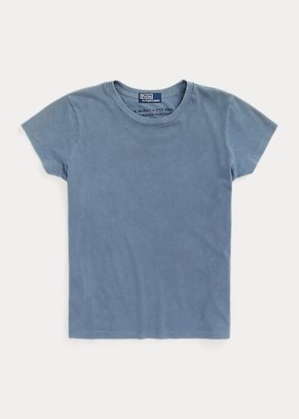 Camisetas Ralph Lauren de algodão orgânico com gola redonda para mulheres azuis