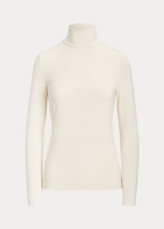 Camisetas Ralph Lauren de gola alta em jersey creme para mulheres