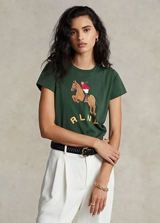 Camisetas Ralph Lauren Equestrian Logo Appliqué Verde Femininas