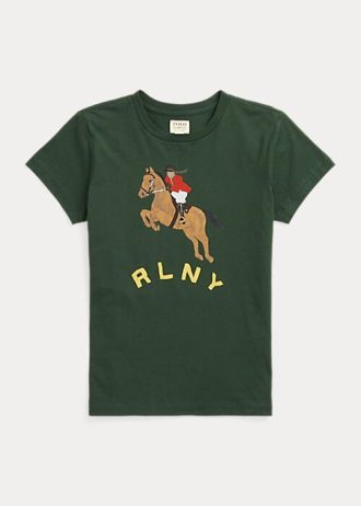 Camisetas Ralph Lauren Equestrian Logo Appliqué Verde Femininas