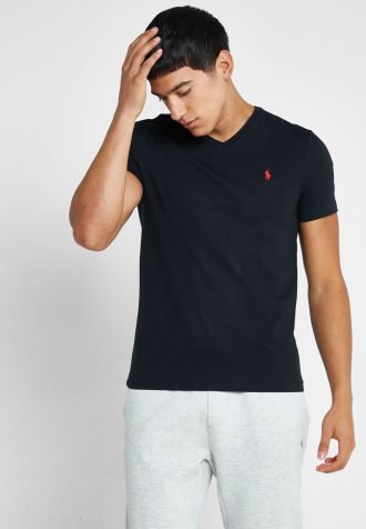 Camisetas Ralph Lauren Essential com decote em V pretas masculinas