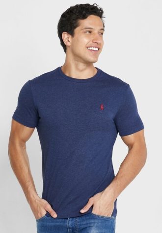 Camisetas Ralph Lauren Essential Gola Redonda Masculinas Azul Marinho