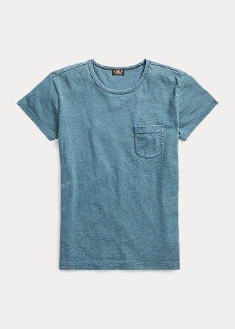 Camisetas Ralph Lauren femininas azuis com bolso de algodão índigo