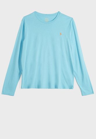 Camisetas Ralph Lauren femininas azuis com gola redonda