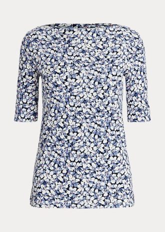Camisetas Ralph Lauren femininas azuis de algodão elástico com estampa floral