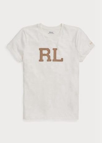 Camisetas Ralph Lauren Femininas Brancas com Aplicação de Camurça e Aplicação de Jersey