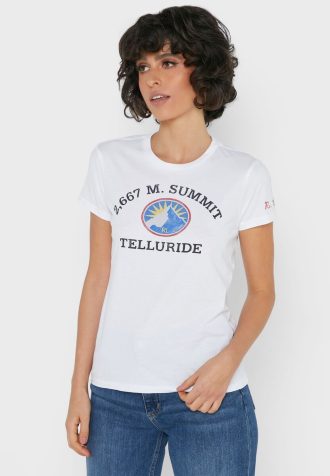 Camisetas Ralph Lauren Femininas Brancas com Gola Redonda e Estampa