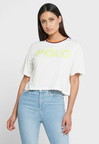 Camisetas Ralph Lauren Femininas Brancas com Gola Redonda e Estampa