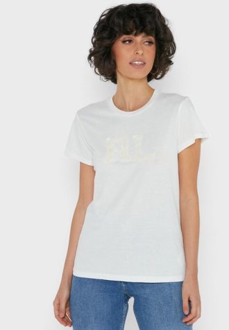 Camisetas Ralph Lauren Femininas Brancas com Gola Redonda e Estampa