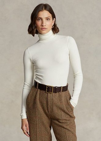 Camisetas Ralph Lauren Femininas de Gola Alta com Elástico e Canelado