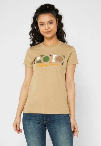 Camisetas Ralph Lauren Femininas Marrons com Estampa de Gola Redonda