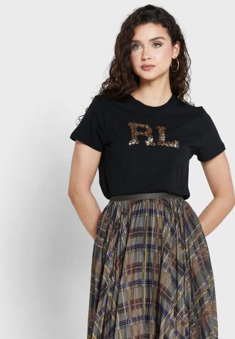 Camisetas Ralph Lauren Femininas Pretas com Gola Redonda e Logotipo