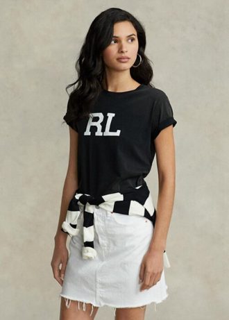 Camisetas Ralph Lauren Femininas Pretas com Logotipo RL Jersey