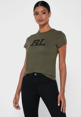 Camisetas Ralph Lauren Femininas Verdes com Gola Redonda e Estampa