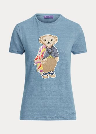 Camisetas Ralph Lauren Island Polo Bear de algodão azul para mulheres