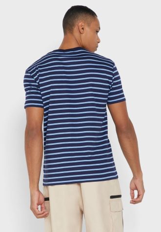 Camisetas Ralph Lauren listradas azuis masculinas com gola redonda