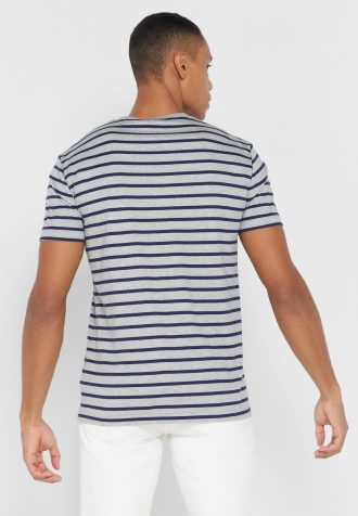 Camisetas Ralph Lauren listradas cinza masculinas com gola redonda