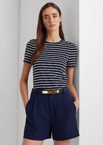 Camisetas Ralph Lauren listradas de algodão elástico azul marinho para mulheres