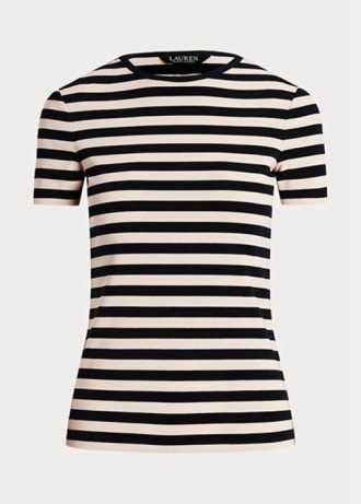 Camisetas Ralph Lauren listradas de algodão elástico azul marinho para mulheres