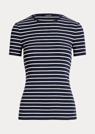 Camisetas Ralph Lauren listradas de algodão elástico azul marinho para mulheres
