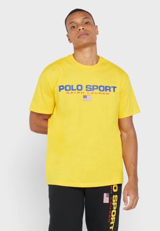 Camisetas Ralph Lauren Masculinas Amarelas com Gola Redonda e Logotipo