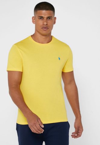 Camisetas Ralph Lauren Masculinas Amarelas com Logo no Peito e Gola Redonda