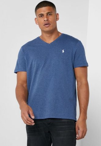 Camisetas Ralph Lauren Masculinas Azuis com Logo no Peito e Gola V