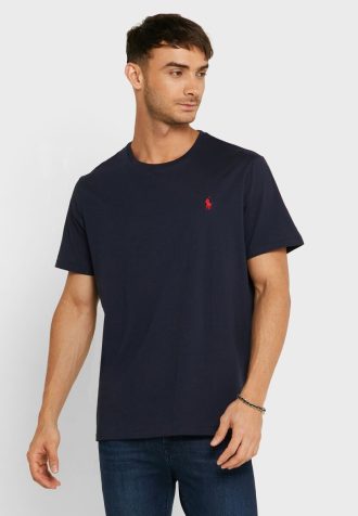 Camisetas Ralph Lauren Masculinas Azul Marinho com Logotipo Bordado e Gola Redonda