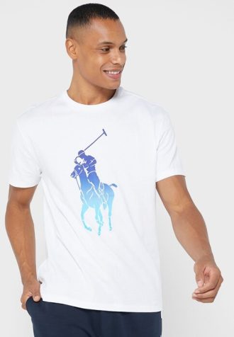 Camisetas Ralph Lauren Masculinas Brancas com Gola Redonda e Estampa