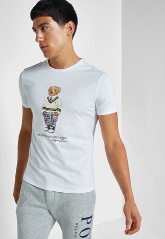 Camisetas Ralph Lauren Masculinas Brancas com Gola Redonda e Estampa