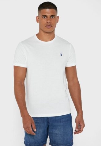 Camisetas Ralph Lauren Masculinas Brancas com Logotipo no Peito e Gola Redonda