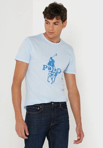 Camisetas Ralph Lauren Masculinas Estampadas Azul com Gola Redonda