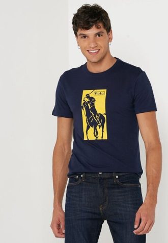 Camisetas Ralph Lauren Masculinas Estampadas Gola Redonda Azul Marinho