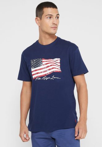 Camisetas Ralph Lauren Masculinas Estampadas Gola Redonda Azul Marinho