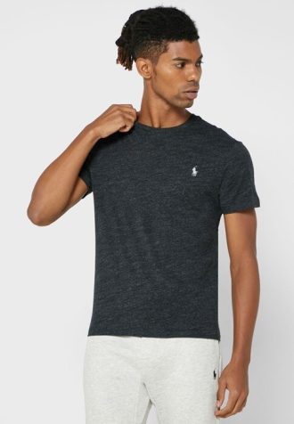 Camisetas Ralph Lauren Masculinas Pretas com Logo no Peito e Gola Redonda