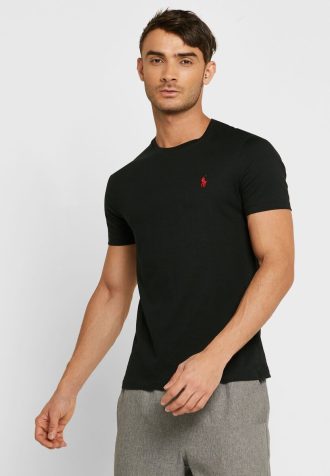 Camisetas Ralph Lauren Masculinas Pretas com Logotipo Bordado e Gola Redonda