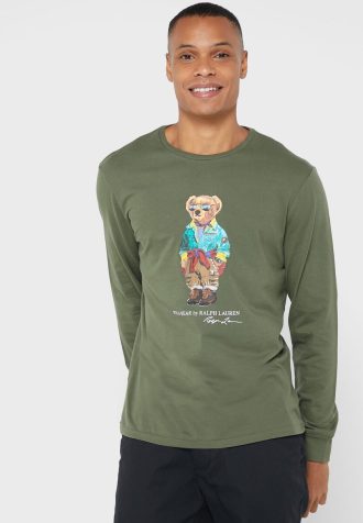 Camisetas Ralph Lauren Masculinas Verdes com Gola Redonda e Estampa