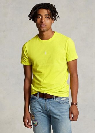 Camisetas Ralph Lauren personalizadas, amarelas, de gola redonda, slim fit, masculinas