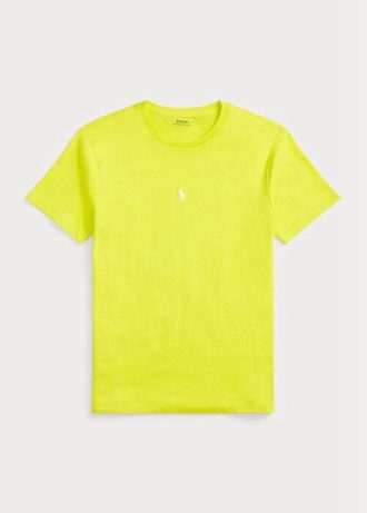 Camisetas Ralph Lauren personalizadas, amarelas, de gola redonda, slim fit, masculinas