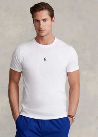 Camisetas Ralph Lauren personalizadas brancas com gola redonda e ajuste fino